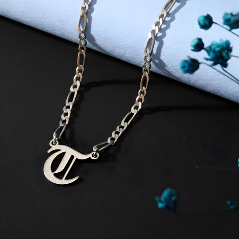 14K Gold Old English Initial Necklace with Box Chain - 12-24 in M.0266