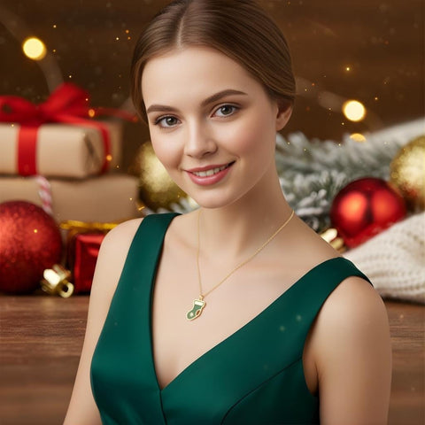 14K Gold Christmas Stocking Necklace - 12-24 in M.0587