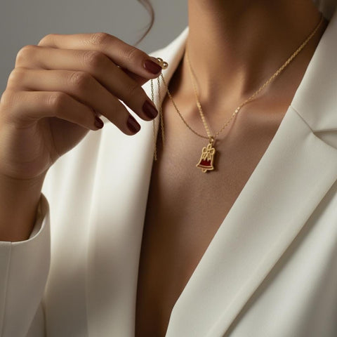 14K Gold Christmas Bell Necklace - 12-24 in M.0590