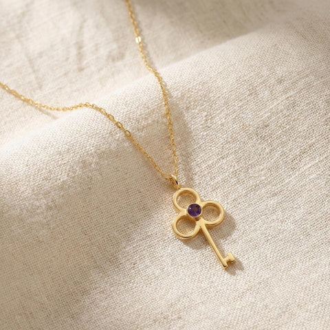 14K Gold Birthstone Key Necklace - 12-24 in M.0613