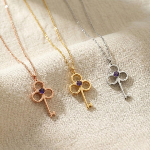 14K Gold Birthstone Key Necklace - 12-24 in M.0613