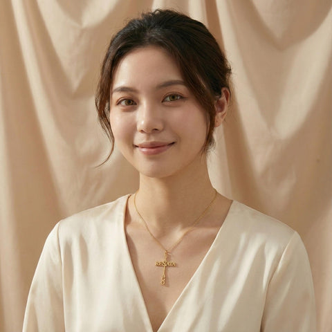 14K Gold Two Names Cross Name Necklace - 12-24 in M.0608