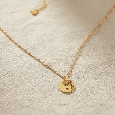 14K Gold Flower of Life Yinyang Necklace - 12-24 in M.0485