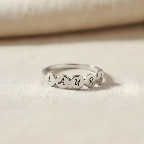 Personalised Gold Name Ring for Women | Custom Engraved Letter Ring | Dainty Minimalist Stacking Jewellry | Custom Gift for Her M.615