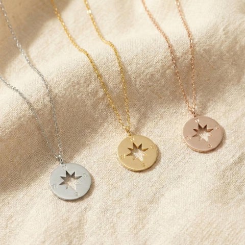 14K Gold Tiny Compass Necklace - 12-24 in M.0552