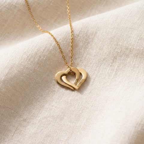 14K Gold Interlocking Double Heart Necklace - 12-24 in M.0522