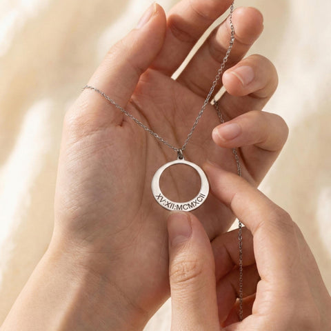 14K Gold Name Engraved Ring Necklace - 12-24 in M.0486