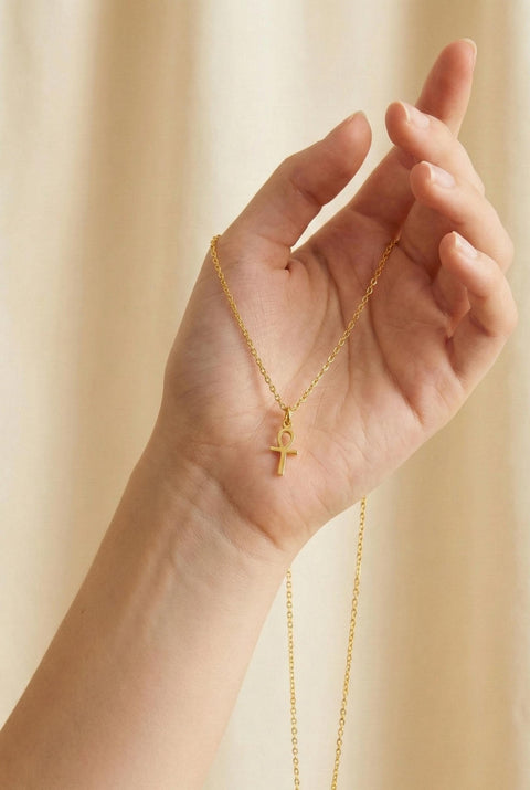 14K Gold Egyptian Cross Necklace - 12-24 in M.0445