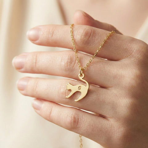 14K Gold Letter Cat Necklace M.0438