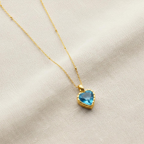 14K Gold Heart Birthstone Necklace - 12-24 in M.0426