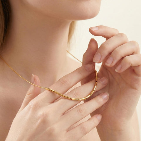 14K Gold Morse Code Necklace - 12-24 in M.0616