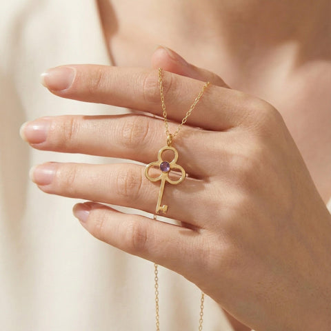 14K Gold Birthstone Key Necklace - 12-24 in M.0613