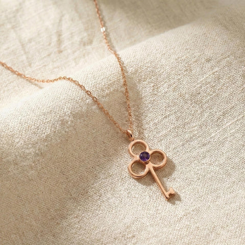 14K Gold Birthstone Key Necklace - 12-24 in M.0613