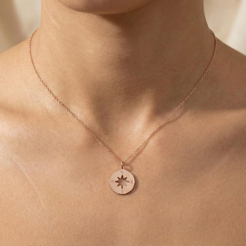 14K Gold Tiny Compass Necklace - 12-24 in M.0552