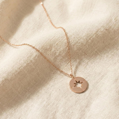 14K Gold Tiny Compass Necklace - 12-24 in M.0552