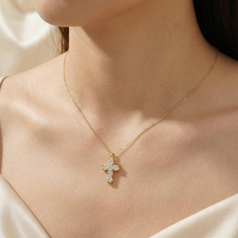 14K Gold Diamond Cross Necklace - 12-24 in M.0550