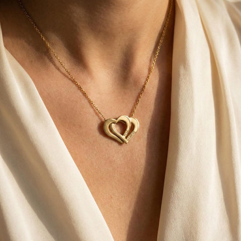 14K Gold Interlocking Double Heart Necklace - 12-24 in M.0522