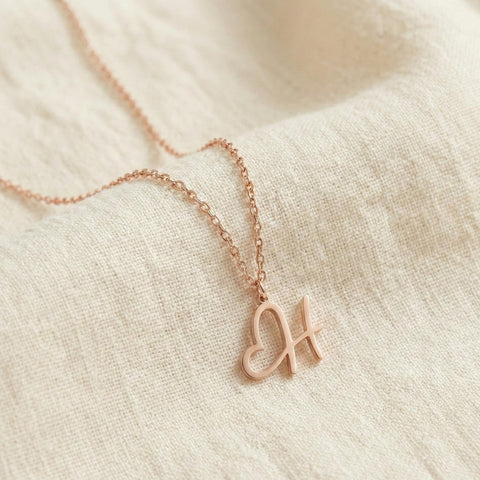 14K Gold Heart Initial Necklace - 12-24 in M.0657