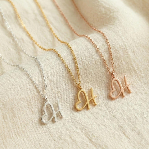 14K Gold Heart Initial Necklace - 12-24 in M.0657