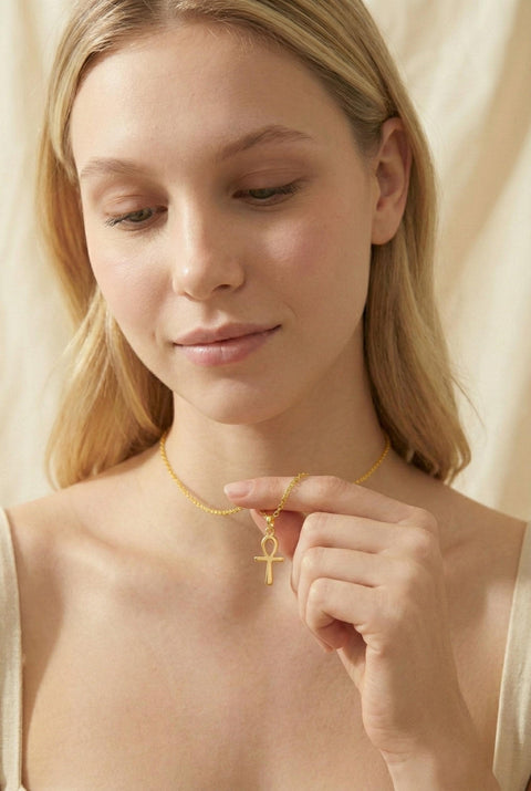 14K Gold Egyptian Cross Necklace - 12-24 in M.0445
