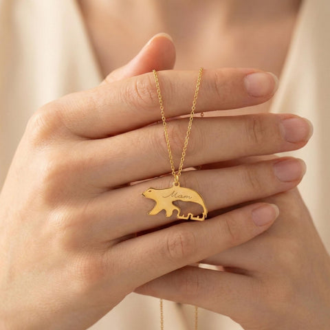 14K Gold Mama Bear Necklace - 12-24 in M.0434