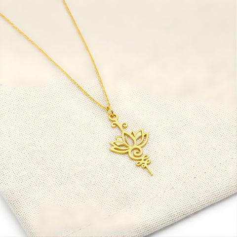 14K Gold Lotus Necklace - 12-24 in M.0425