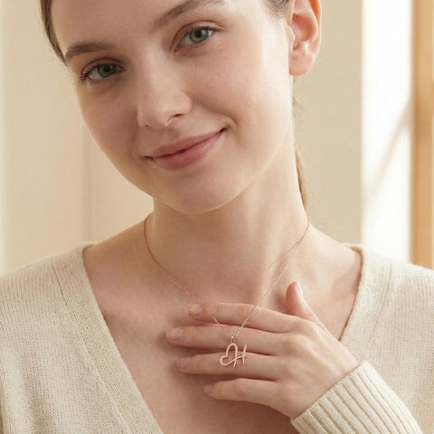 14K Gold Heart Initial Necklace - 12-24 in M.0657