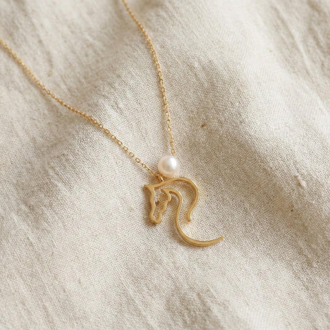 14K Gold Horse Necklace With Pearl - 12-24 in M.0416