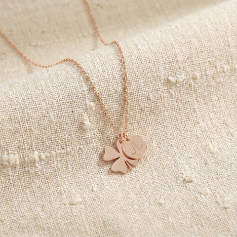 14K Gold Four Leaf Clover Letter Necklace - 12-24 in M.0313