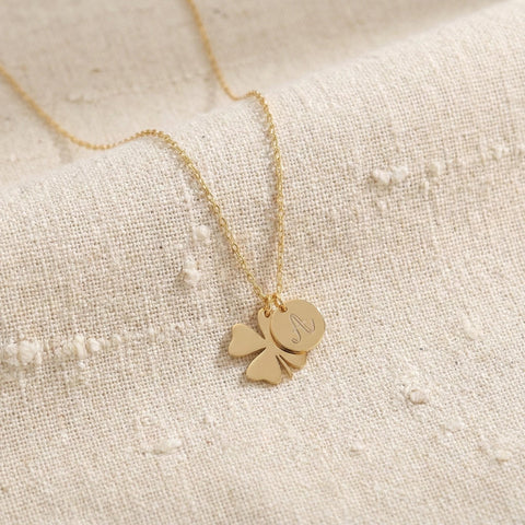 14K Gold Four Leaf Clover Letter Necklace - 12-24 in M.0313