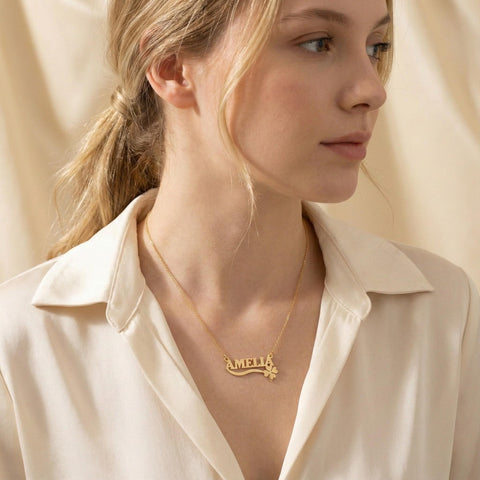 14K Gold Clover Name Necklace - 12-24 in M.0370