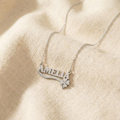14K Gold Clover Name Necklace - 12-24 in M.0370