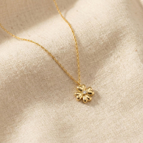 14K Gold Heart Clover Necklace with Birth Stone - 12-24 in M.0510