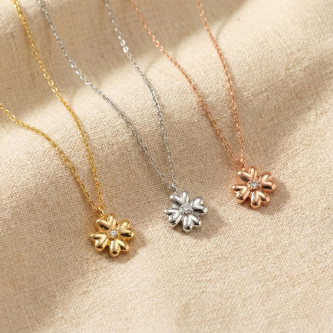 14K Gold Heart Clover Necklace with Birth Stone - 12-24 in M.0510