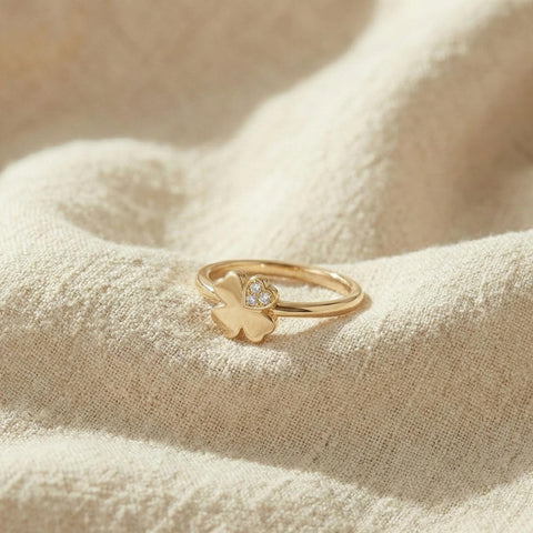 Four Leaf Clover Ring | Gold Four Leaf Clover Ring | Clover Ring with Diamond | Lucky Ring | St. Patrick's Day Gifts for Her M.541
