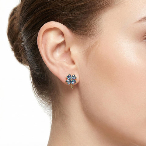 Sterling Silver Mystical Topaz Clover Earrings | Four Leaf Clover Stud Earrings | Lucky Clover Earrings | St. Patrick's Day Gift M.411