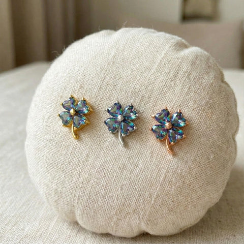 Sterling Silver Mystical Topaz Clover Earrings | Four Leaf Clover Stud Earrings | Lucky Clover Earrings | St. Patrick's Day Gift M.411