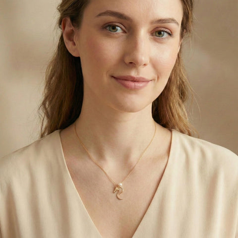 14K Gold Horse Necklace With Pearl - 12-24 in M.0416