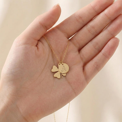 14K Gold Four Leaf Clover Letter Necklace - 12-24 in M.0313