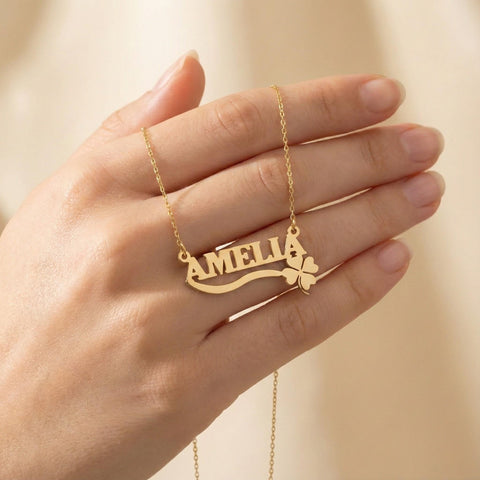 14K Gold Clover Name Necklace - 12-24 in M.0370