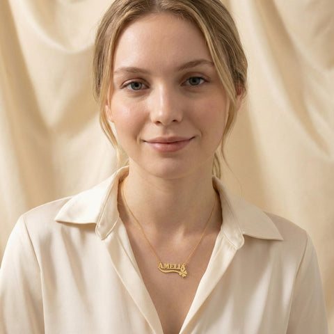 14K Gold Clover Name Necklace - 12-24 in M.0370