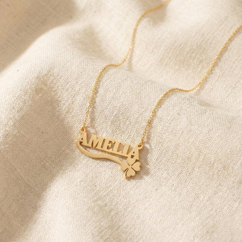 14K Gold Clover Name Necklace - 12-24 in M.0370