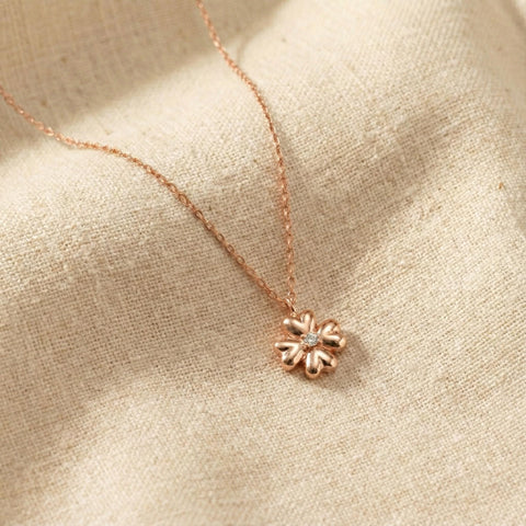 14K Gold Heart Clover Necklace with Birth Stone - 12-24 in M.0510