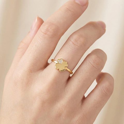 Four Leaf Clover Ring | Gold Four Leaf Clover Ring | Clover Ring with Diamond | Lucky Ring | St. Patrick's Day Gifts for Her M.541