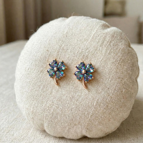 Sterling Silver Mystical Topaz Clover Earrings | Four Leaf Clover Stud Earrings | Lucky Clover Earrings | St. Patrick's Day Gift M.411