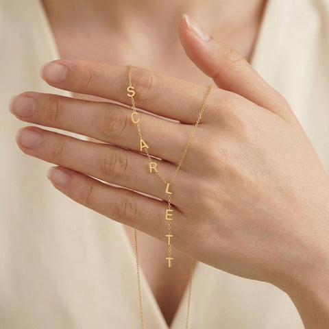 14K Gold Initial Side Necklace - 12-24 in M.0659