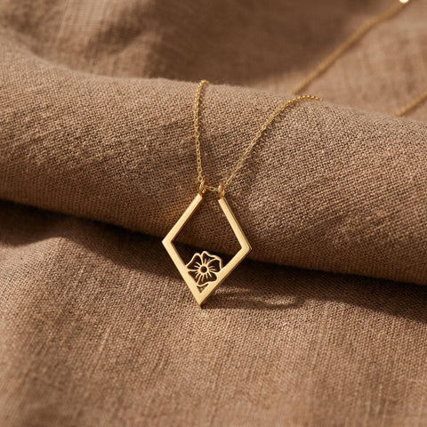 14K Gold Ring Holder Birth Flower Necklace - 12-24 in M.0612