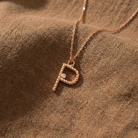 14 Ayar Altın Bükülmüş Taş Harf Kolye | Bükülmüş Harf Kolye Ucu | 925 Ayar Gümüş Baş Harf Kolye | Doğum Günü Hediyesi | Bayanlar İçin Zarif Hediye M.509