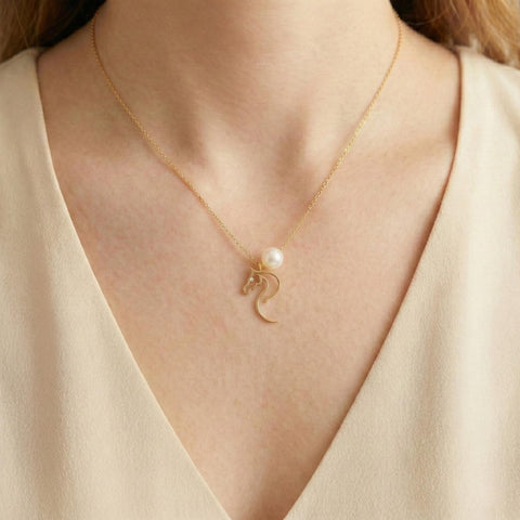 14K Gold Horse Necklace With Pearl - 12-24 in M.0416