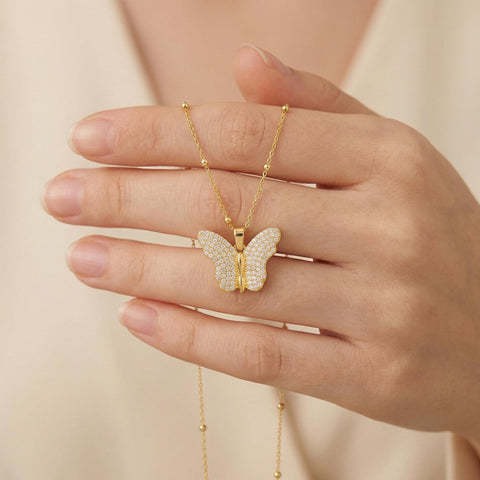 14K Gold Opening Name Butterfly Necklace - 12-24 in M.0129